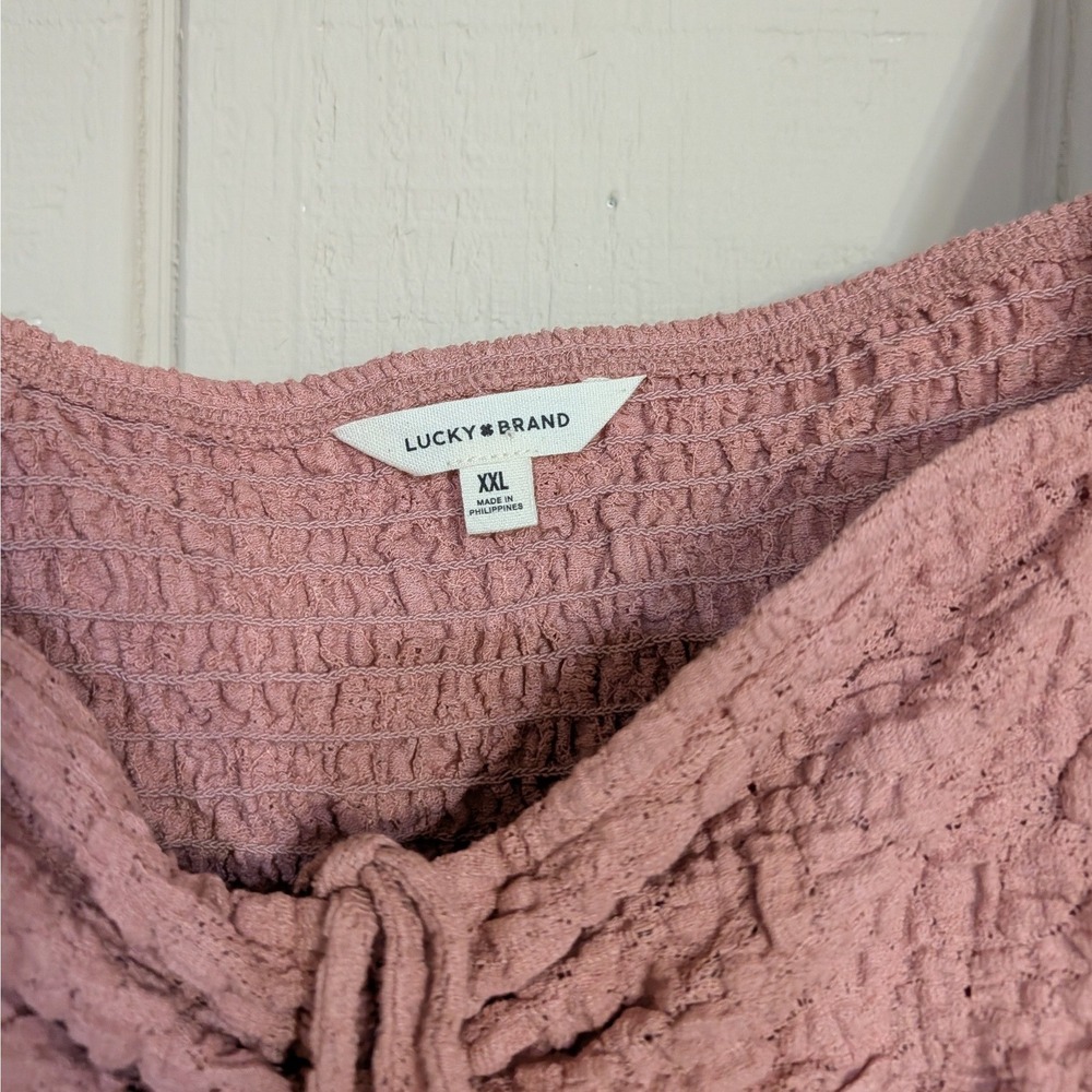 Lucky Brand Pink Smocked Ruffle Cami Top Tie Front Coquette Dainty XXL NWT - Picture 10 of 12